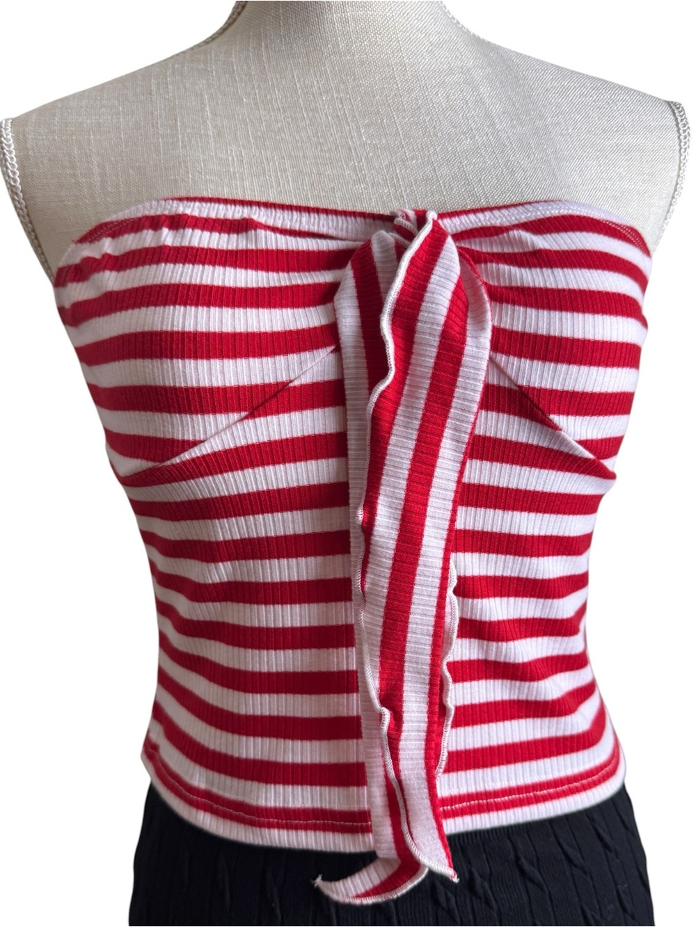 Red & White Striped Retro Inspired Nautical Strapless Top Size S